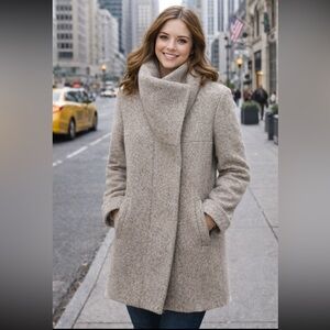 Kenneth Cole Women's Beige Wool Blend Coat